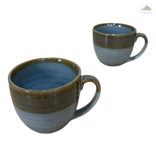 Grey and olive green shaded Tea Coffee Cup  | Hand Painted |  Set of 2 | Ceramic Pottery | Ideal for serving tea or coffee - PotteryDen