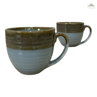 Grey and olive green shaded Tea Coffee Cup  | Hand Painted |  Set of 2 | Ceramic Pottery | Ideal for serving tea or coffee - PotteryDen