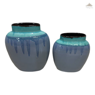 Grey and Teal green Flower Vase | Hand Painted |  Set of 2 | Ceramic Pottery | Ideal for flower decorations - PotteryDen