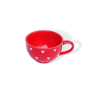 Red Lovable Hearts Cappuccino Cup - Height 6 cm | diameter 10.5 cm | Hand Painted | Hand Textured |    Set of 1 | Ceramic | 350 ml | Ideal for Tea and Coffee - PotteryDen
