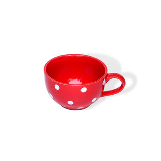 Red Polka Dots Coffee Cup - Height 6 cm | diameter 10.5 cm | Hand Painted | Hand Textured |    Set of 1 | Ceramic | 350 ml | Ideal for Tea and Coffee - PotteryDen