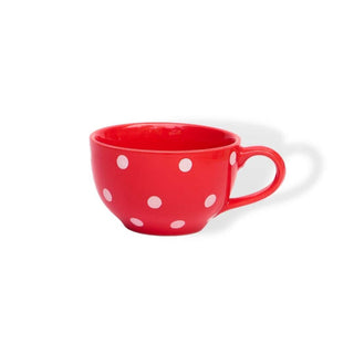Red Polka Dots Coffee Cup - Height 6 cm | diameter 10.5 cm | Hand Painted | Hand Textured | Set of 1 | Ceramic | 350 ml | Ideal for Tea and Coffee PotteryDen