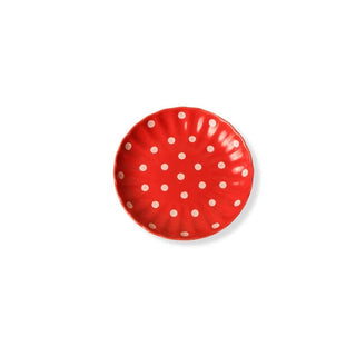 Red Polka Dots Quarter Plate - Hand Painted | Hand Textured | Set of 1 | Ceramic | Ideal next to the dinner plate or serving snacks, small food items PotteryDen