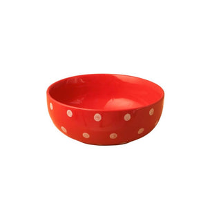 Red Polka Dots Serving Bowl- Height 7.5 cm | diameter 19 cm | Hand Painted | Hand Textured |  Set of 1 | Ceramic | Ideal for serving food items - PotteryDen