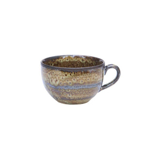 Rustic brown soup cup with spoon - Height 7 cm | diameter 11 cm | Hand Painted | Hand Textured |  Set of 1 | Ceramic | Ideal for soup serving - PotteryDen