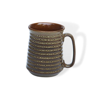 Shaded Light and Dark Brown PotteryDen Beer Mug - Height 12 cm | diameter 9 cm | Hand Painted | Hand Textured |  Set of 1 | Ceramic | Ideal for drinking beer - PotteryDen