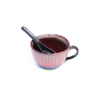 Shaded Maroon Soup Cup With Spoon - Height 7 cm | diameter 11 cm | Hand Painted | Hand Textured |  Set of 1 | Ceramic | Ideal for soup serving - PotteryDen