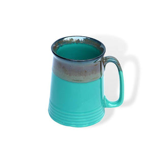 Teal and Olive Green PotteryDen Beer Mug - Height 12 cm | diameter 9 cm | Hand Painted | Hand Textured |  Set of 1 | Ceramic | Ideal for drinking beer - PotteryDen
