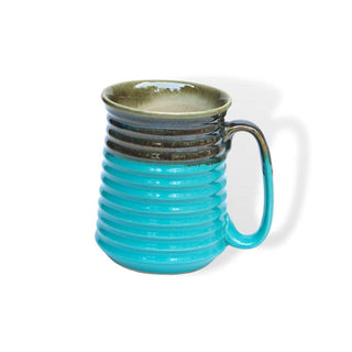 PotteryDen Teal and Olive Green Textured Beer Mug - Height 12 cm | diameter 9 cm | Hand Painted | Hand Textured |  Set of 1 | Ceramic | Ideal for drinking beer - PotteryDen