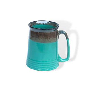 Teal and Olive Green PotteryDen Beer Mug - Height 12 cm | diameter 9 cm | Hand Painted | Hand Textured |  Set of 1 | Ceramic | Ideal for drinking beer - PotteryDen