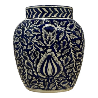 Traditional Blue & White Vase - Height 20 cm | Length 16 cm | Hand Painted | Hand Textured | Set of 1 | Ceramic | Ideal for flower decorations PotteryDen