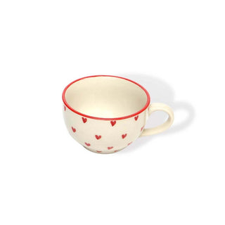 White Lovable Hearts Cappuccino Cup - Height 6 cm | diameter 10.5 cm | Hand Painted | Hand Textured |  Set of 1 | Ceramic | 350 ml | Ideal for Tea and Coffee - PotteryDen