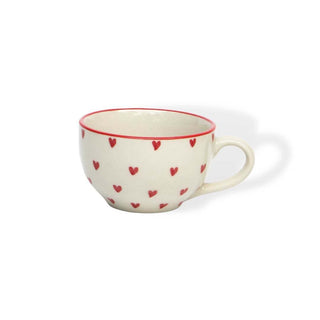 White Lovable Hearts Cappuccino Cup - Height 6 cm | diameter 10.5 cm | Hand Painted | Hand Textured |  Set of 1 | Ceramic | 350 ml | Ideal for Tea and Coffee - PotteryDen