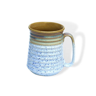 White and Mustard PotteryDen Beer Mug - Height 12 cm | diameter 9 cm | Hand Painted | Hand Textured |  Set of 1 | Ceramic | Ideal for drinking beer - PotteryDen