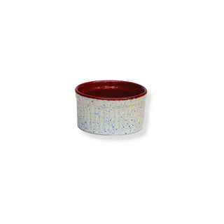 White with blue speckles & Onion Red Ramekin - Height 4.5 cm | diameter 8.5 cm | Hand Painted | Hand Textured | Set of 1 | Ceramic | Ideal for baking souffle PotteryDen
