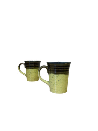 Yellow and Dark Brown shaded coffee mug - Height 10.5 cm | diameter 9 cm | Hand Painted | Hand Textured | Set of 2 | Ceramic | Ideal for Tea and Coffee PotteryDen