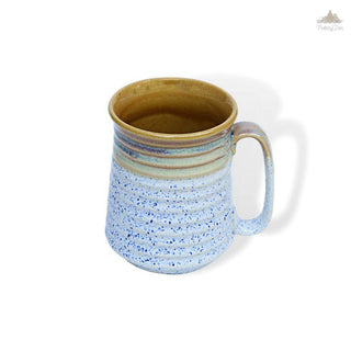 White and Mustard PotteryDen Beer Mug | Height 12 cm | Diameter 9 cm | Hand Painted |  Set of 1 | Ceramic Pottery | Ideal for drinking beer - PotteryDen