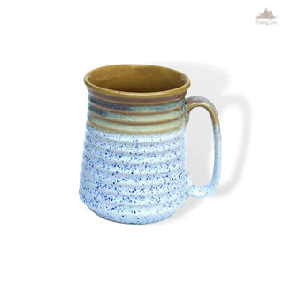 White and Mustard PotteryDen Beer Mug | Height 12 cm | Diameter 9 cm | Hand Painted |  Set of 1 | Ceramic Pottery | Ideal for drinking beer - PotteryDen