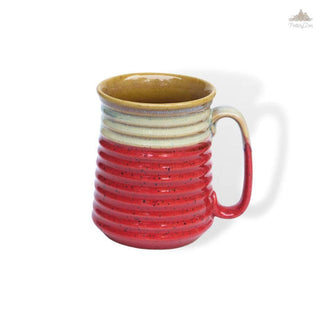 Red and Mustard PotteryDen Beer Mug | Height 12 cm | Diameter 9 cm | Hand Painted |  Set of 1 | Ceramic Pottery | Ideal for drinking beer - PotteryDen