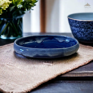 Blue Denim Oval Serving Bowl  | Hand Painted |  Set of 1 | Ceramic Pottery | Ideal for serving food items - PotteryDen