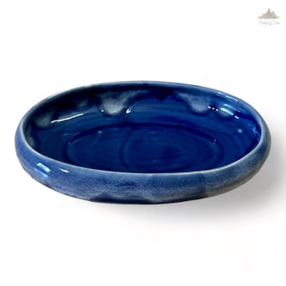 Blue Denim Oval Serving Bowl  | Hand Painted |  Set of 1 | Ceramic Pottery | Ideal for serving food items - PotteryDen