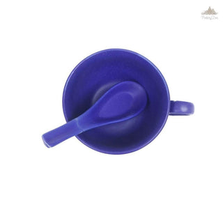 Blue royal soup cup with spoon | Height 7 cm | Diameter 11 cm | Hand Painted |  Set of 1 | Ceramic Pottery | Ideal for soup serving - PotteryDen