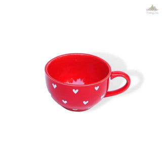 Red Lovable Hearts Cappuccino Cup | Height 6 cm | Diameter 10.5 cm | Hand Painted |    Set of 1 | Ceramic Pottery | 350 ml | Ideal for Tea and Coffee - PotteryDen