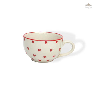 White Lovable Hearts Cappuccino Cup | Height 6 cm | Diameter 10.5 cm | Hand Painted |  Set of 1 | Ceramic Pottery | 350 ml | Ideal for Tea and Coffee - PotteryDen