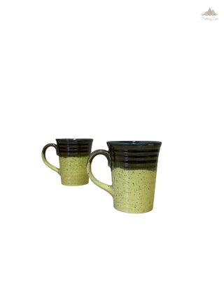 Yellow and Dark Brown shaded coffee mug | Height 10.5 cm | Diameter 9 cm |  Hand Painted |  Set of 2 | Ceramic Pottery | Ideal for Tea and Coffee - PotteryDen