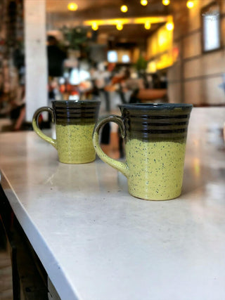 Yellow and Dark Brown shaded coffee mug | Height 10.5 cm | Diameter 9 cm |  Hand Painted |  Set of 2 | Ceramic Pottery | Ideal for Tea and Coffee - PotteryDen