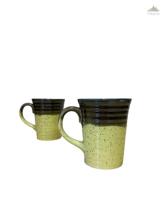 Yellow and Dark Brown shaded coffee mug | Height 10.5 cm | Diameter 9 cm |  Hand Painted |  Set of 2 | Ceramic Pottery | Ideal for Tea and Coffee - PotteryDen