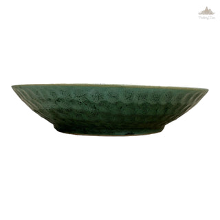 Green Thumbprint Bowl | Height 5 cm | Diameter 24.5 cm | Hand Painted |  Set of 1 | Ceramic Pottery | Ideal for serving food items - PotteryDen