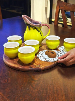 Lime yellow PotteryDen Kulhad | Hand Painted |  Set of 2  | Ceramic Pottery | Ideal for Tea Coffee and cold beverage - PotteryDen