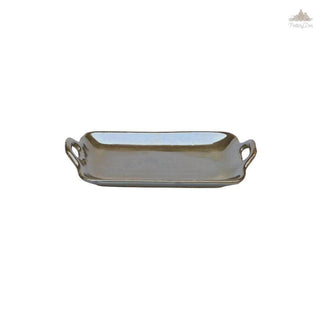 Small olive green tray with handle | Hand Painted |  Set of 1 | Ceramic Pottery | Ideal for serving food items - PotteryDen