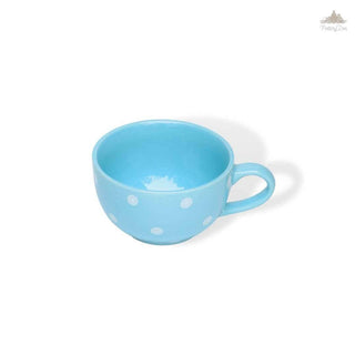 Pastel Blue Polka Dots Coffee Cup | Height 6 cm | Diameter 10.5 cm |  Hand Painted |  Set of 1 | Ceramic Pottery | 350 ml | Ideal for Tea and Coffee - PotteryDen