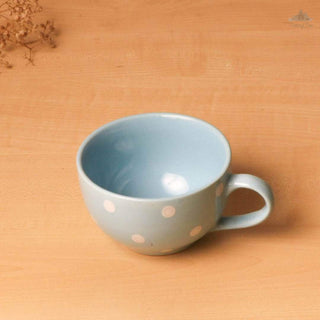 Pastel Blue Polka Dots Coffee Cup | Height 6 cm | Diameter 10.5 cm |  Hand Painted |  Set of 1 | Ceramic Pottery | 350 ml | Ideal for Tea and Coffee - PotteryDen