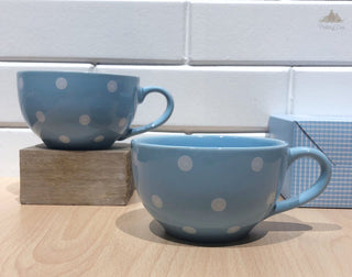 Pastel Blue Polka Dots Coffee Cup | Height 6 cm | Diameter 10.5 cm |  Hand Painted |  Set of 1 | Ceramic Pottery | 350 ml | Ideal for Tea and Coffee - PotteryDen