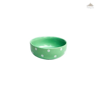 Pastel Green Polka Dots Cereal Bowl| Height 5 cm | Diameter 14 cm | Hand Painted |  Set of 1 | Ceramic Pottery | Ideal for serving cereal or any food items - PotteryDen