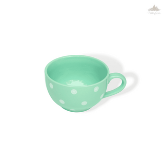 Pastel Green Polka Dots Coffee Cup | Height 6 cm | Diameter 10.5 cm | Hand Painted |    Set of 1 | Ceramic Pottery | 350 ml | Ideal for Tea and Coffee - PotteryDen