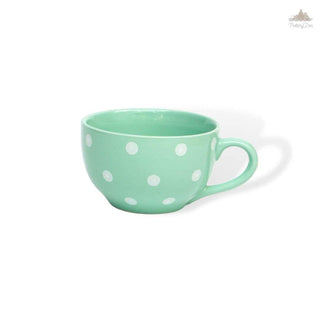 Pastel Green Polka Dots Coffee Cup | Height 6 cm | Diameter 10.5 cm | Hand Painted |    Set of 1 | Ceramic Pottery | 350 ml | Ideal for Tea and Coffee - PotteryDen