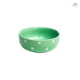 Pastel Green Polka Dots Serving Bowl | Height 7.5 cm | Diameter 19 cm | Hand Painted |  Set of 1 | Ceramic Pottery | Ideal for serving food items - PotteryDen