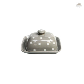 Pastel Grey Polka Dots Butter Dish | Hand Painted |  Set of 1 | Ceramic Pottery | Ideal for storing the butter - PotteryDen