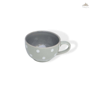 Pastel Grey Polka Dots Coffee Cup | Height 6 cm | Diameter 10.5 cm | Hand Painted |    Set of 1 | Ceramic Pottery | 350 ml | Ideal for Tea and Coffee - PotteryDen