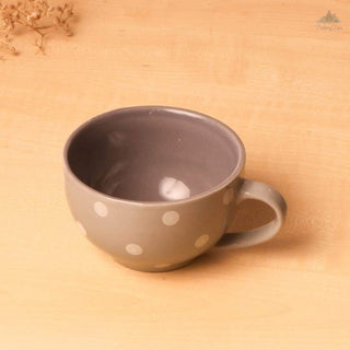 Pastel Grey Polka Dots Coffee Cup | Height 6 cm | Diameter 10.5 cm | Hand Painted |    Set of 1 | Ceramic Pottery | 350 ml | Ideal for Tea and Coffee - PotteryDen