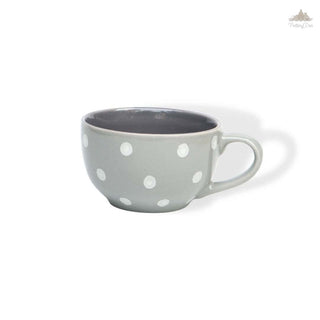 Pastel Grey Polka Dots Coffee Cup | Height 6 cm | Diameter 10.5 cm | Hand Painted |    Set of 1 | Ceramic Pottery | 350 ml | Ideal for Tea and Coffee - PotteryDen