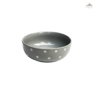 Pastel Grey Polka Dots Serving Bowl| Height 7.5 cm | Diameter 19 cm | Hand Painted |  Set of 1 | Ceramic Pottery | Ideal for serving food items - PotteryDen