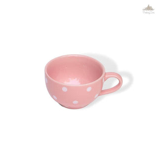 Pastel Pink Polka Dots Coffee Cup | Height 6 cm | Diameter 10.5 cm | Hand Painted |  Set of 1 | Ceramic Pottery | 350 ml | Ideal for Tea and Coffee - PotteryDen