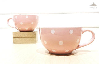 Pastel Pink Polka Dots Coffee Cup | Height 6 cm | Diameter 10.5 cm | Hand Painted |  Set of 1 | Ceramic Pottery | 350 ml | Ideal for Tea and Coffee - PotteryDen