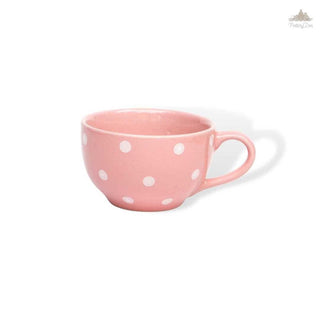 Pastel Pink Polka Dots Coffee Cup | Height 6 cm | Diameter 10.5 cm | Hand Painted |  Set of 1 | Ceramic Pottery | 350 ml | Ideal for Tea and Coffee - PotteryDen