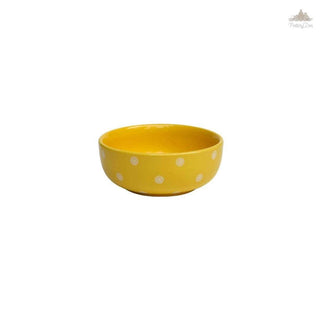 Pastel Yellow Polka Dots Cereal Bowl| Height 5 cm | Diameter 14 cm | Hand Painted |  Set of 1 | Ceramic Pottery | Ideal for serving cereal or any food items - PotteryDen